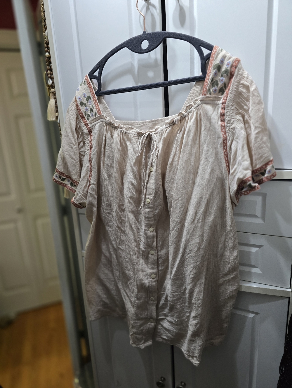 GUC Madewell Taupe/Tan Embroidered Top Size 1X - Picture 3 of 5